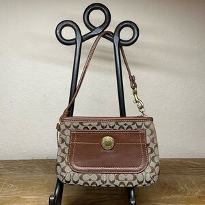 Coach Vintage Brown and Tan Signature Jacquard Wristlet